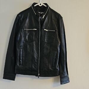 Karl Lagerfeld Black Leather Bomber Jacket